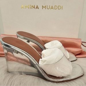 Amina Muaddi SS21 Lupita Glass Wedge Size 5.5